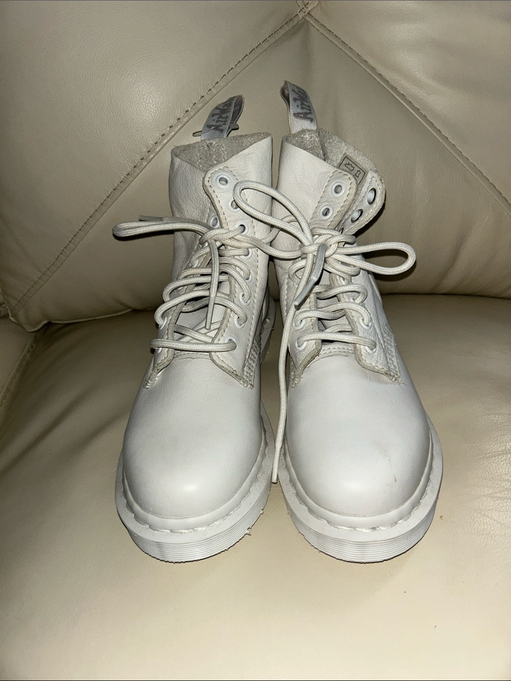 Dr. Martens Off-White Leather Lace-Up Boots